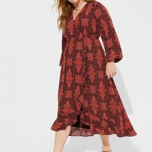 Torrid 2x Midi Washable Crinkle Gauze Ruffle Surplice Dress